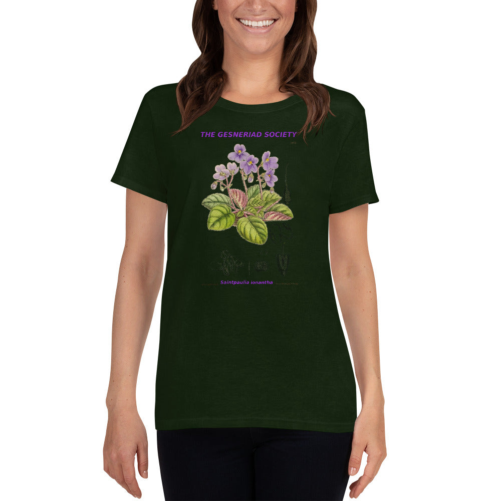 Women's T-shirt with printed Saintpaulia ionantha