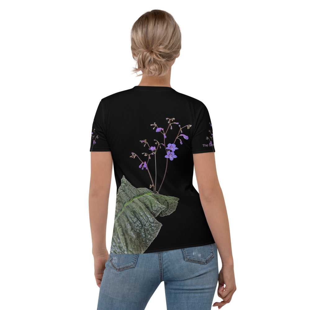 Women's All over print T-shirt with Streptocarpus porphyrostachys