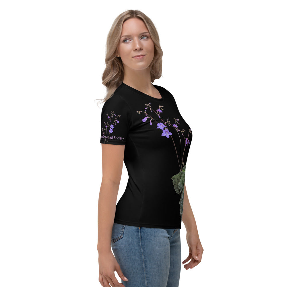 Women's  All over print T-shirt with Streptocarpus porphyrostachys (runs small, order a size up)