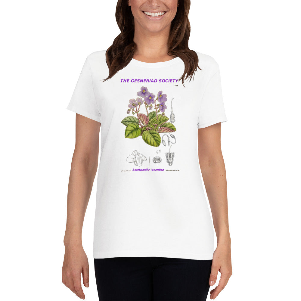 Women's T-shirt with printed Saintpaulia ionantha