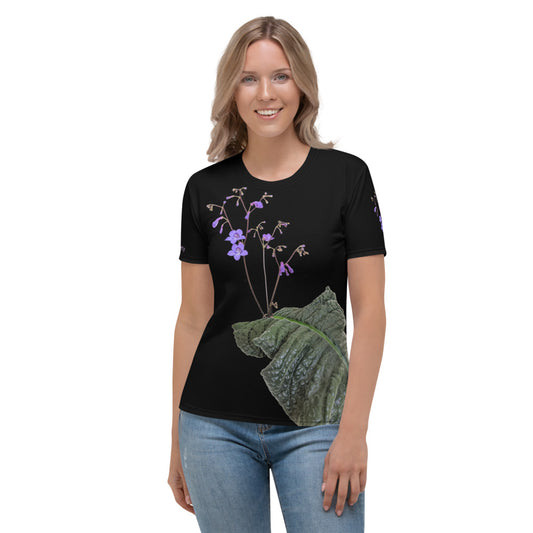 Women's  All over print T-shirt with Streptocarpus porphyrostachys