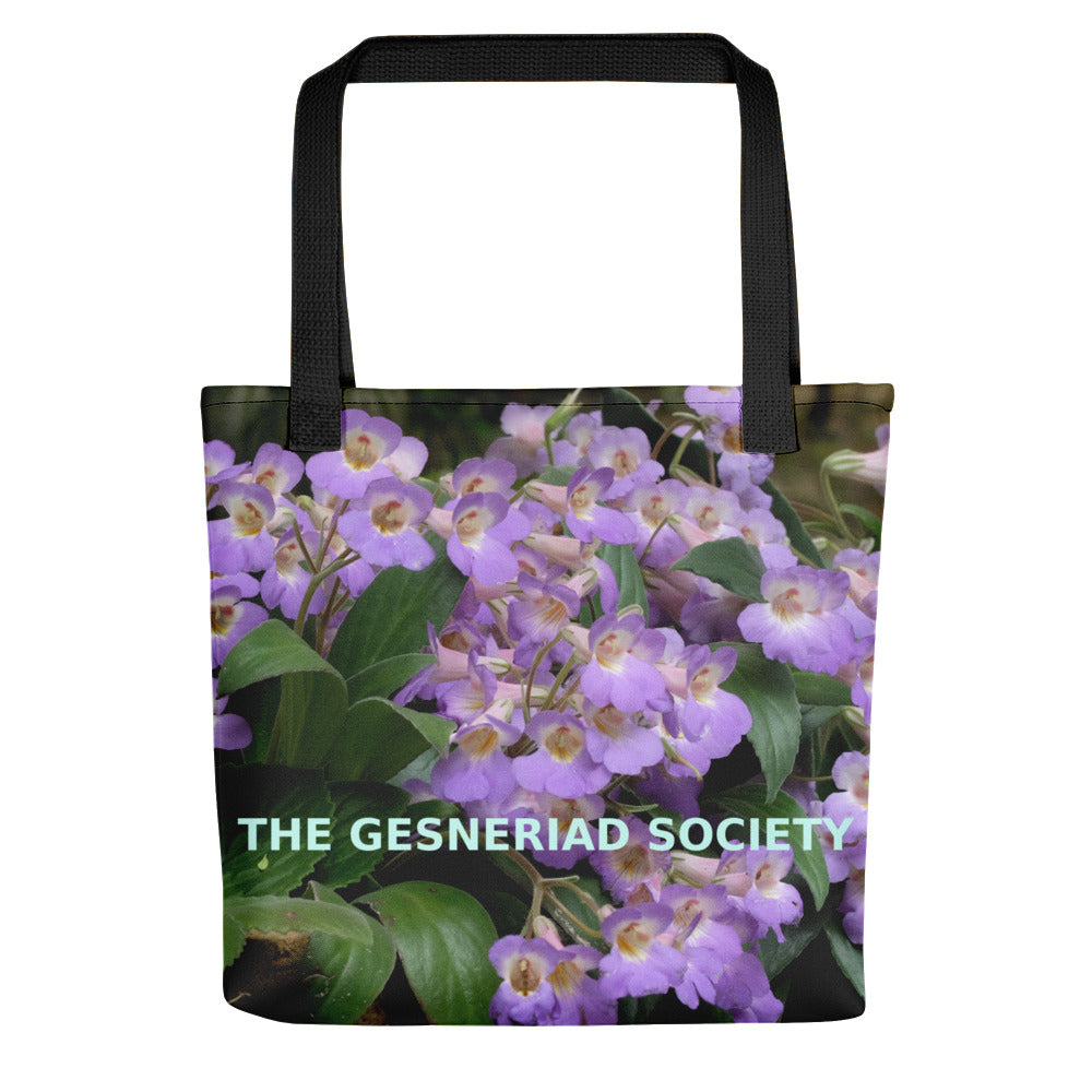 Tote bag with printed Primulina guilinensis (purple) photographed by Fang Wen