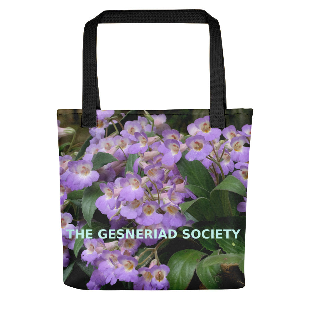 Tote bag with printed Primulina guilinensis (purple) photographed by Fang Wen
